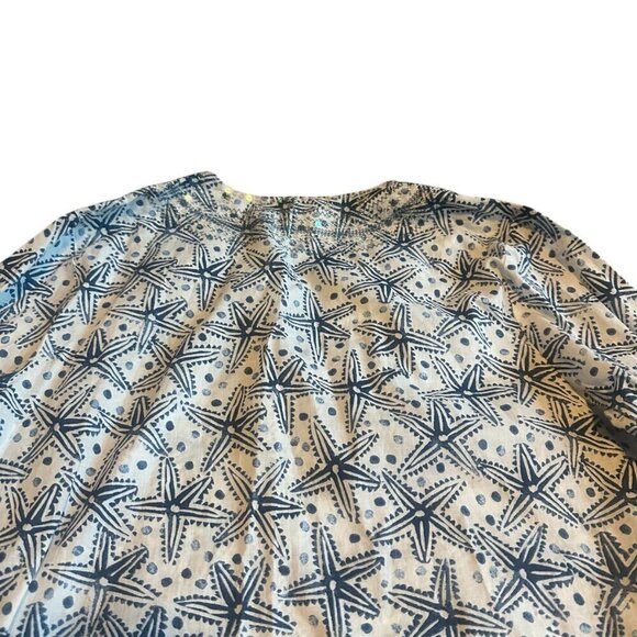 Sigrid Olsen 100% Cotton V-Neck Tunic Top Sequin Star Fish Long Sleeve Sz Medium - Picture 7 of 11